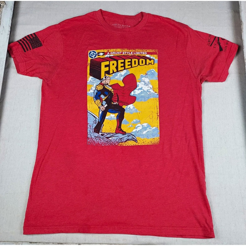 Grunt Style Men's Large Freedom George Washington Comic Graphic Red T-Shirt